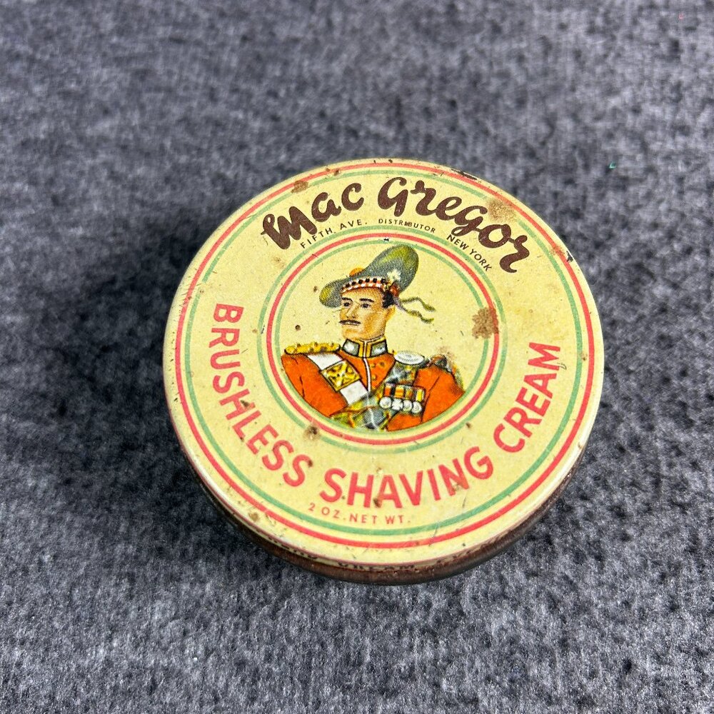 ADVERTISING  COLLECTIBLE MACGREGOR SHAVING CREAM TIN VERY UNUSUAL RARE‎